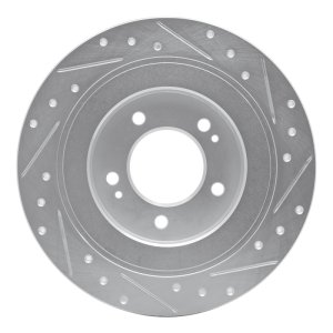 Hyundai Kona EV Brake Rotor (1) - Rear Left - R1 Concepts - Drilled & Slotted - Silver - `17-`23